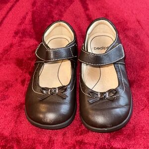 Pediped Flex Kids‎ Mary Jane Shoes Dark Brown Leather Bow Strap Size EU 26